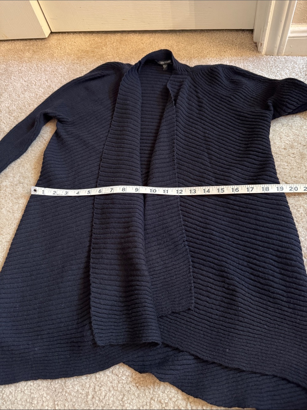 EILEEN FISHER - Black Ribbed Open-Front Cardigan - Size Large - Picture 10 of 12